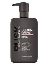 Rusk Colorx shampoo bottle on a white background